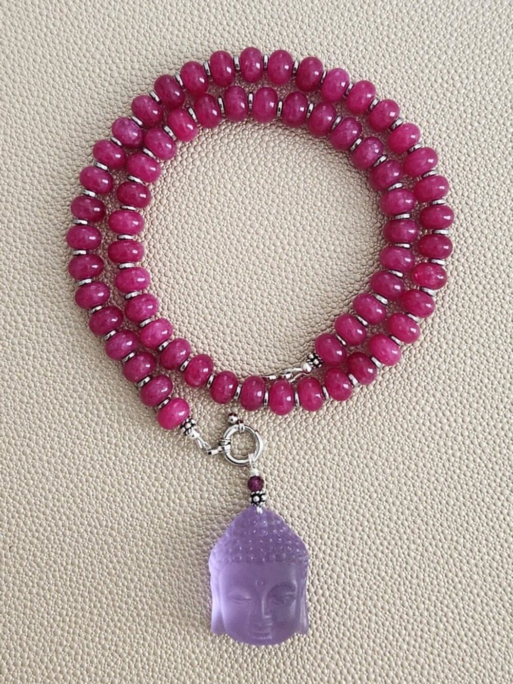 FUCHSIA JADE NECKLACE W/ BUDDHA PENDANT-18"